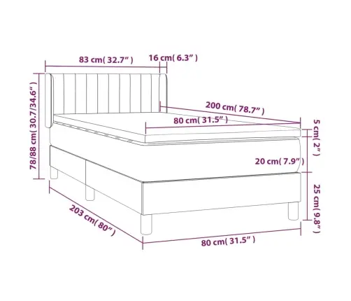 Atsperu Gultas Rāmis Ar Matraci, Tumši Pelēka, 80X200Cm, Audums Vidaxl