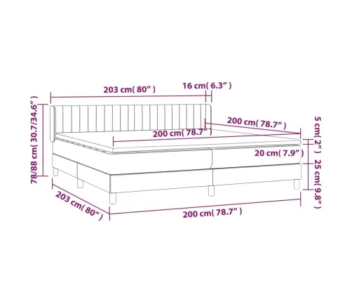 Atsperu Gultas Rāmis Ar Matraci, Melna Audums, 200X200 Cm Vidaxl