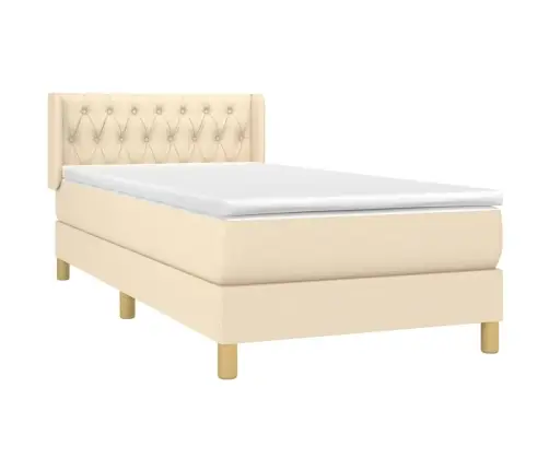 Atsperu Gultas Rāmis Ar Matraci, Krēmkrāsas, 90X200 Cm, Audums Vidaxl