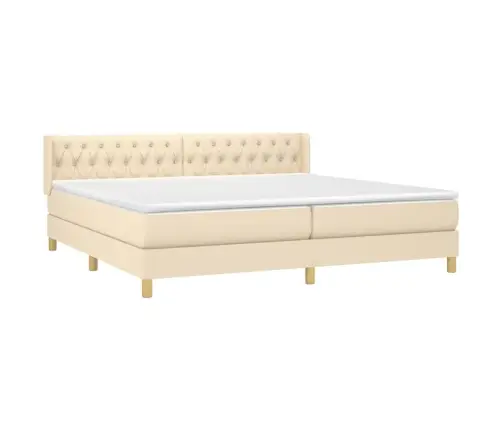 Atsperu Gultas Rāmis Ar Matraci, Krēmkrāsas Audums, 200X200 Cm Vidaxl