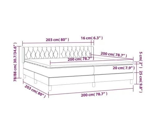 Atsperu Gultas Rāmis Ar Matraci, Krēmkrāsas Audums, 200X200 Cm Vidaxl