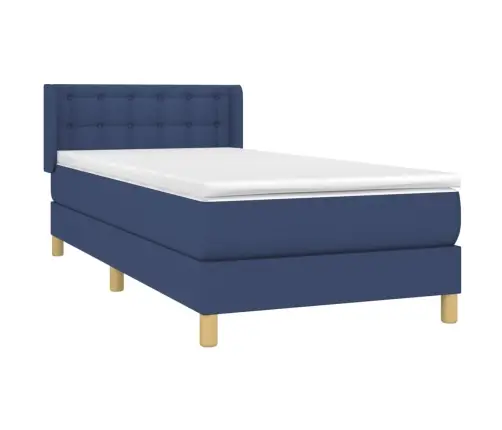 Atsperu Gultas Rāmis Ar Matraci, Zils, 90X190 Cm, Audums Vidaxl
