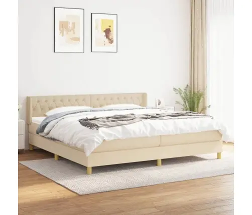 Atsperu Gultas Rāmis Ar Matraci, Krēmkrāsas Audums, 200X200 Cm Vidaxl