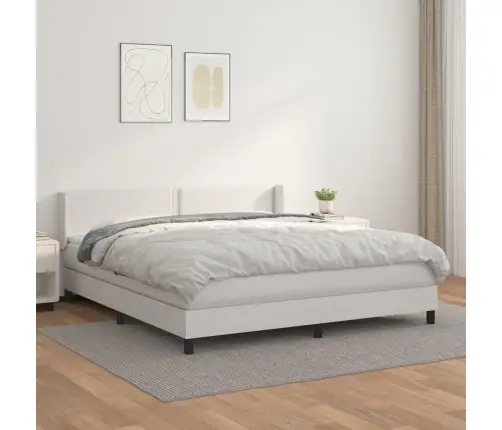 Atsperu Gulta Ar Matraci, Balta, 180X200 Cm, Mākslīgā Āda Vidaxl