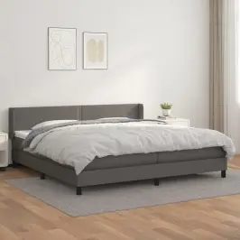Atsperu Gulta Ar Matraci, Pelēka, 200X200 Cm, Mākslīgā Āda Vidaxl