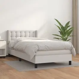 Atsperu Gulta Ar Matraci, Balta, 90X200 Cm, Mākslīgā Āda Vidaxl Atsperu Gulta Ar Matraci, Balta, 90X200 Cm, Mākslīgā Āda Vidaxl