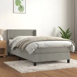 Lova Su Spyruoklėmis Ir Čiužiniu, Pilka, 90X190 cm Aksomas