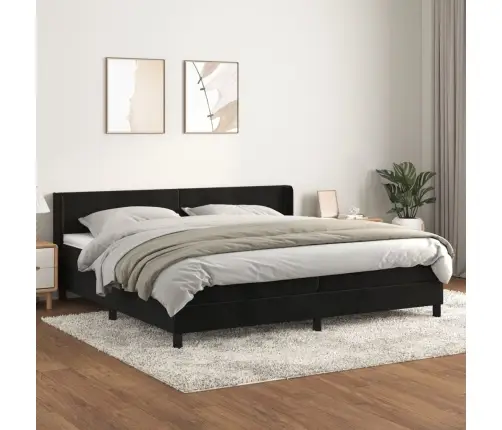 Lova Su Spyruoklėmis Ir Čiužiniu, Juoda, 200X200 cm Aksomas