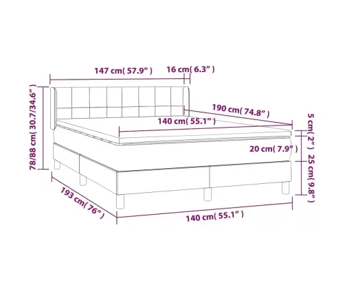 Atsperu Gulta Ar Matraci, Tumši Zils Samts, 140X190 Cm Vidaxl