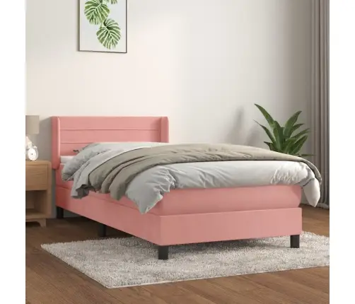 Atsperu Gulta Ar Matraci, Rozā Samts, 100X200 Cm Vidaxl