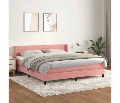 Lova Su Spyruoklėmis Ir Čiužiniu, Rožinė, 180X200 cm Aksomas