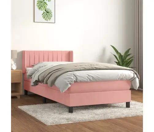 Atsperu Gulta Ar Matraci, Rozā Samts, 80X200 Cm Vidaxl