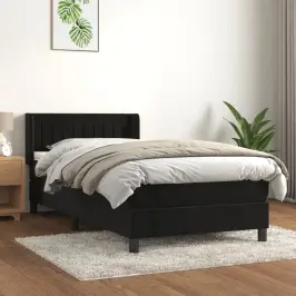 Lova Su Spyruoklėmis Ir Čiužiniu, Juoda, 90X200 cm Aksomas