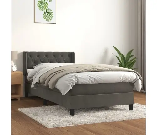 Atsperu Gulta Ar Matraci, Tumši Pelēka Samts, 80X200 Cm Vidaxl