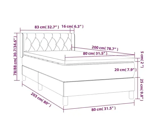 Atsperu Gulta Ar Matraci, Tumši Zils Samts, 80X200 Cm Vidaxl