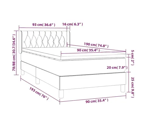 Atsperu Gulta Ar Matraci, Tumši Zils Samts, 90X190 Cm Vidaxl