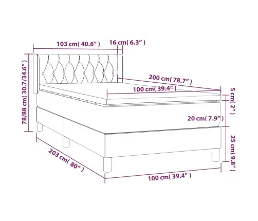 Atsperu Gulta Ar Matraci, Tumši Pelēka Samts, 100X200 Cm Vidaxl Atsperu Gulta Ar Matraci, Tumši Pelēka Samts, 100X200 Cm Vidaxl