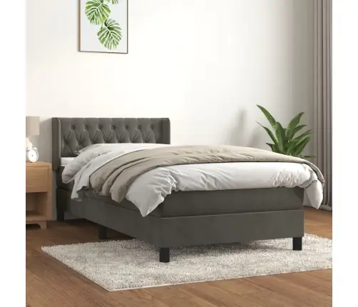 Atsperu Gulta Ar Matraci, Tumši Pelēka Samts, 100X200 Cm Vidaxl Atsperu Gulta Ar Matraci, Tumši Pelēka Samts, 100X200 Cm Vidaxl