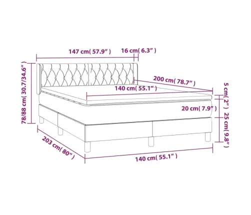 Kontinentaalvoodi Madratsiga, Tumehall, 140X200 cm Samet