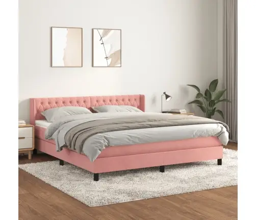 Lova Su Spyruoklėmis Ir Čiužiniu, Rožinė, 160X200 cm Aksomas