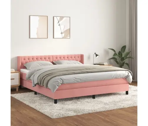 Atsperu Gulta Ar Matraci, Rozā Samts, 180X200 Cm Vidaxl