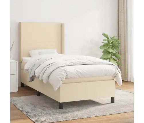 Lova Su Spyruoklėmis Ir Čiužiniu, Kreminė, 90X190 cm Audinys