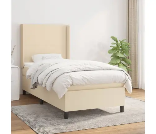 Atsperu Gultas Rāmis Ar Matraci, Krēmkrāsas, 90X200 Cm, Audums Vidaxl