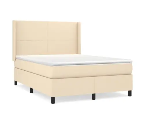 Atsperu Gulta Ar Matraci, Krēmkrāsas Audums, 140X190 Cm Vidaxl