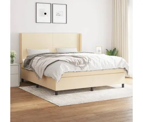 Lova Su Spyruoklėmis Ir Čiužiniu, Kreminė, 160X200 cm Audinys