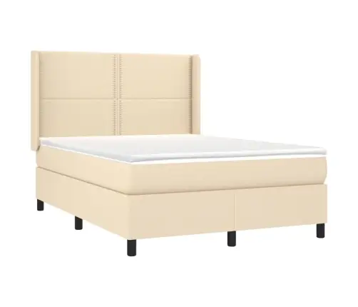 Lova Su Spyruoklėmis Ir Čiužiniu, Kreminė, 140X200 cm Audinys