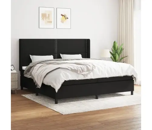 Lova Su Spyruoklėmis Ir Čiužiniu, Juoda, 200X200 cm Audinys