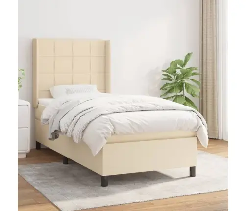 Atsperu Gulta Ar Matraci, Krēmkrāsas, 90X190 Cm, Audums Vidaxl