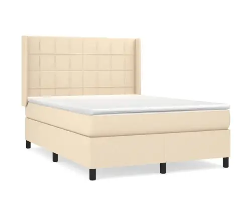 Atsperu Gulta Ar Matraci, Krēmkrāsas Audums, 140X190 Cm Vidaxl