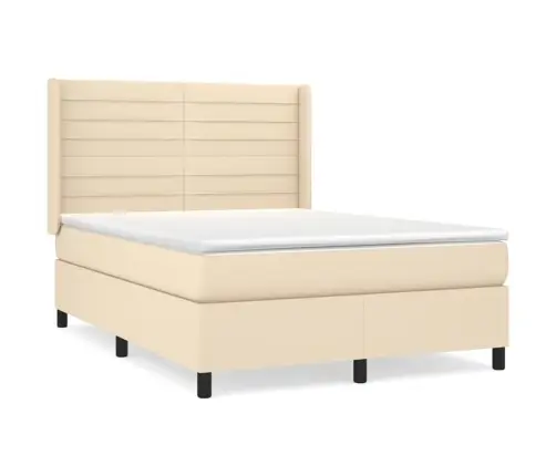 Atsperu Gulta Ar Matraci, Krēmkrāsas Audums, 140X190 Cm Vidaxl