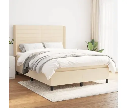 Atsperu Gulta Ar Matraci, Krēmkrāsas Audums, 140X190 Cm Vidaxl