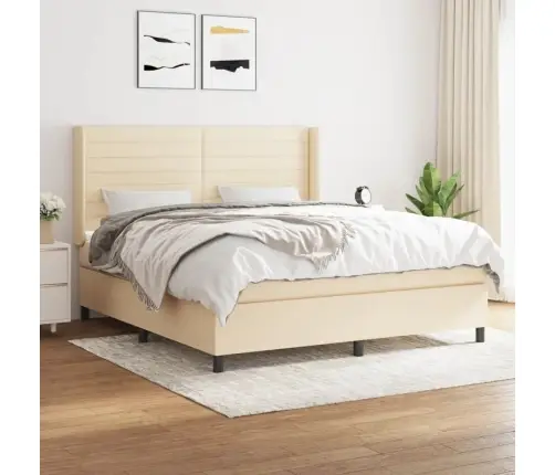 Lova Su Spyruoklėmis Ir Čiužiniu, Kreminė, 160X200 cm Audinys