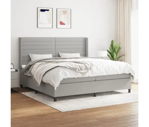 Atsperu Gulta Ar Matraci, Gaiši Pelēka Audums, 200X200Cm Vidaxl