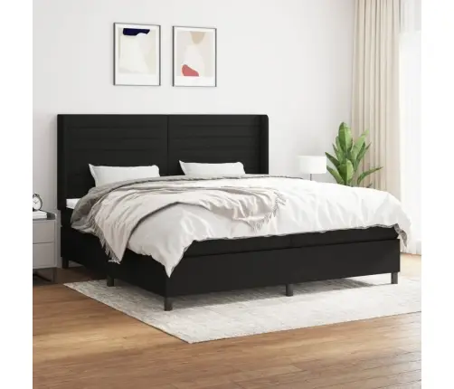 Atsperu Gultas Rāmis Ar Matraci, Melna Audums, 200X200 Cm Vidaxl
