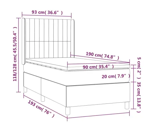 Atsperu Gulta Ar Matraci, Melna, 90X190 Cm, Audums Vidaxl