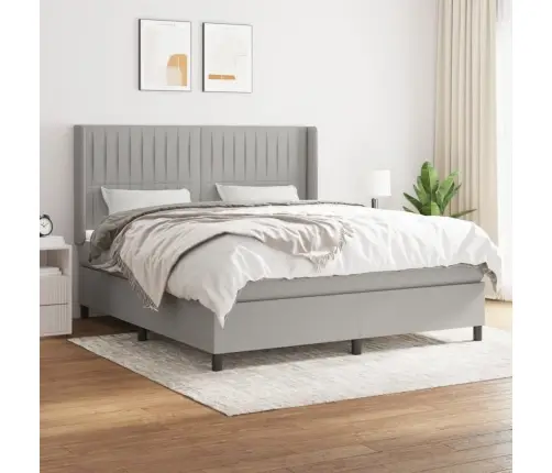 Atsperu Gulta Ar Matraci, Gaiši Pelēka Audums, 160X200 Cm Vidaxl