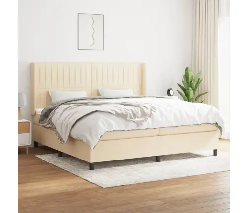 Atsperu Gultas Rāmis Ar Matraci, Krēmkrāsas Audums, 200X200 Cm Vidaxl