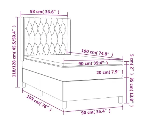 Atsperu Gultas Rāmis Ar Matraci, Zils, 90X190 Cm, Audums Vidaxl Atsperu Gultas Rāmis Ar Matraci, Zils, 90X190 Cm, Audums Vidaxl