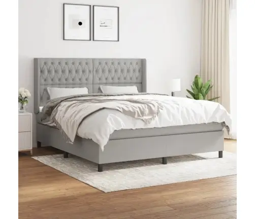 Lova Su Spyruoklėmis Ir Čiužiniu, Pilka, 180X200cm Audinys