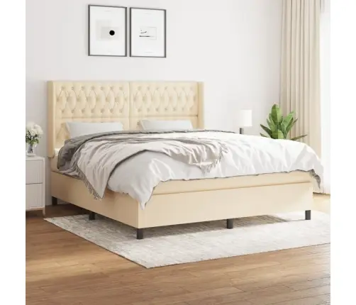 Atsperu Gulta Ar Matraci, Krēmkrāsas, 180X200 Cm, Audums Vidaxl