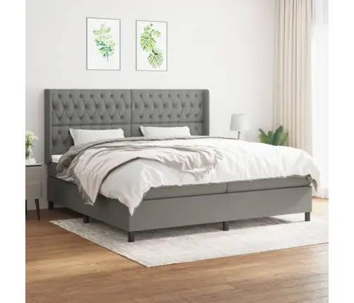 Lova Su Spyruoklėmis Ir Čiužiniu, Tamsiai Pilka, 200X200 Cm