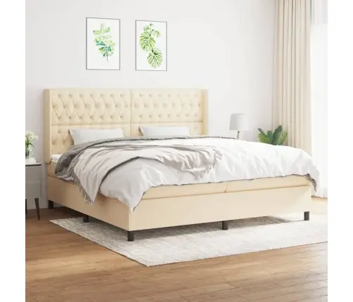 Atsperu Gultas Rāmis Ar Matraci, Krēmkrāsas Audums, 200X200 Cm Vidaxl