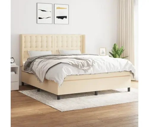 Atsperu Gulta Ar Matraci, Krēmkrāsas, 180X200 Cm, Audums Vidaxl