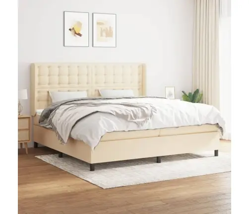 Atsperu Gultas Rāmis Ar Matraci, Krēmkrāsas Audums, 200X200 Cm Vidaxl