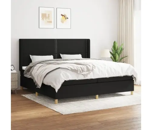 Atsperu Gultas Rāmis Ar Matraci, Melna Audums, 200X200 Cm Vidaxl