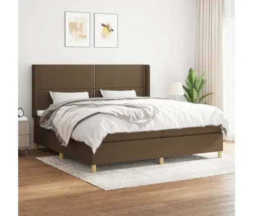 Atsperu Gultas Rāmis Ar Matraci, Tumši Brūna, 200X200Cm, Audums Vidaxl